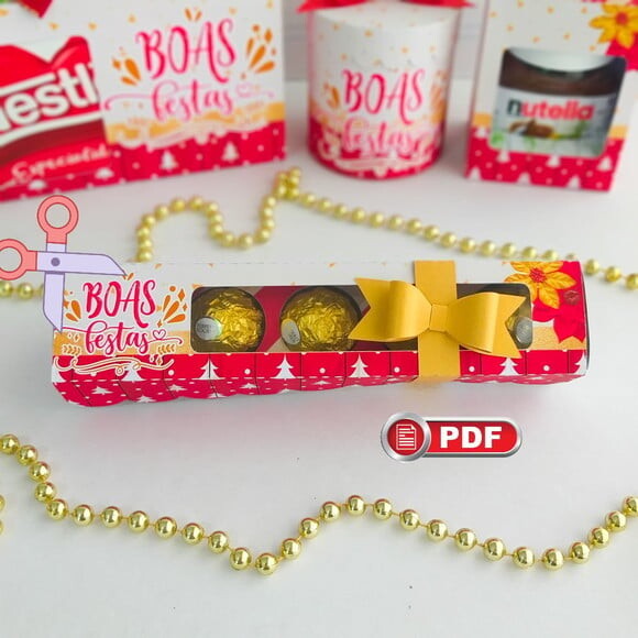 Arquivo pdf Caixa 5 Doces Boas Festas Corte Tesoura