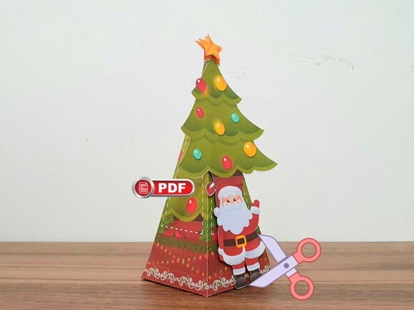 Arquivo pdf Caixa Cone Piramide Natal Corte Fácil Tesoura