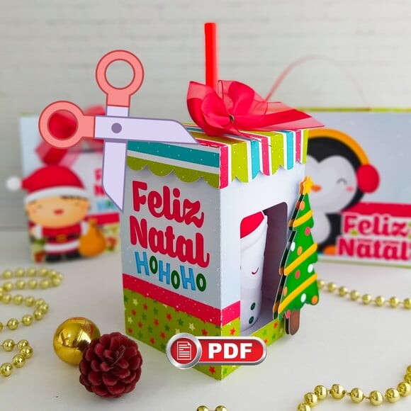 Arquivo pdf Caixa Copo Twister 500ml Natal Corte Tesoura