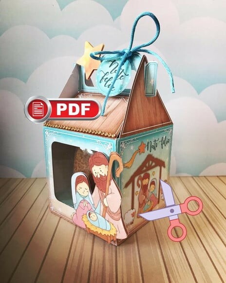 Arquivo pdf Caixa Mini Panetone Natal Corte Tesoura