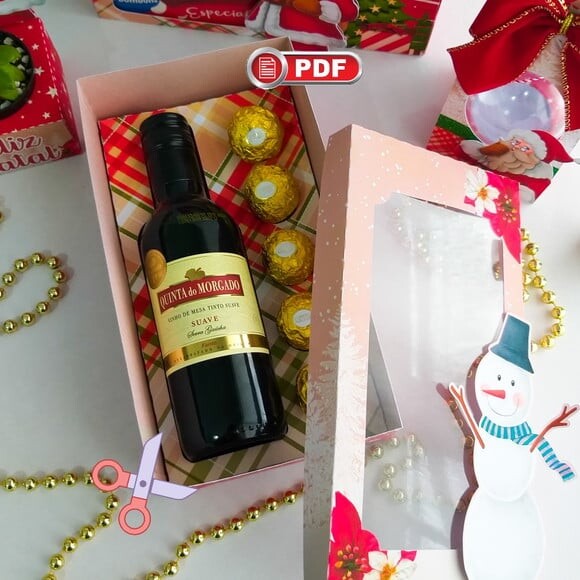 Arquivo pdf Caixa Mini Vinho e 5 Doces Natal Tesoura
