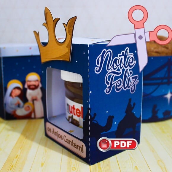 Arquivo pdf Caixa Nutela 140g Natal Azul Corte Tesoura
