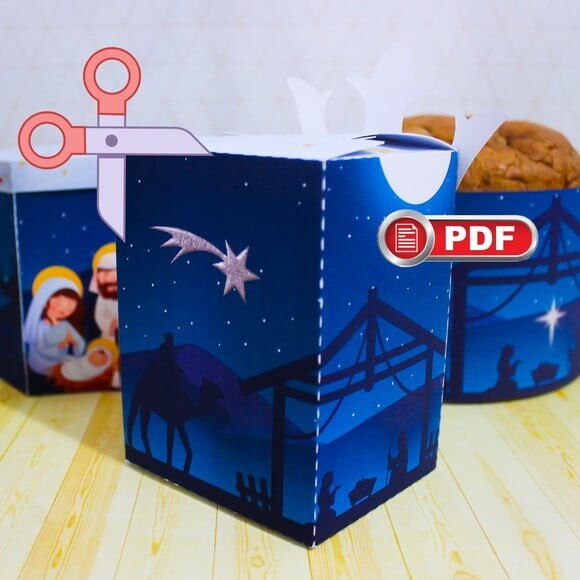 Arquivo pdf Caixa Nutela 140g Natal Azul Corte Tesoura