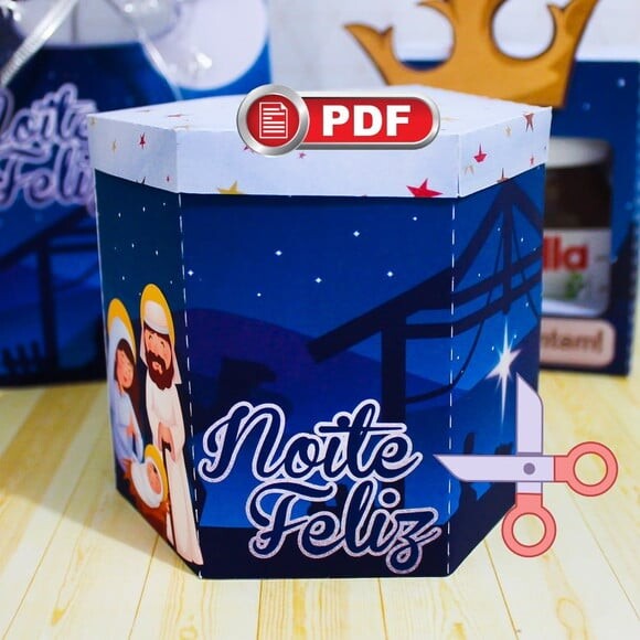 Arquivo pdf Caixa Panetone 250g Natal Azul Corte Tesoura