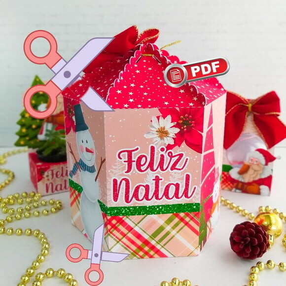Arquivo pdf Caixa Panetone 500g Natal Corte Tesoura