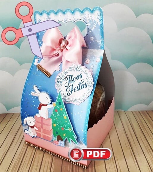 Arquivo pdf Caixa Panetone 500g Natal Corte Tesoura