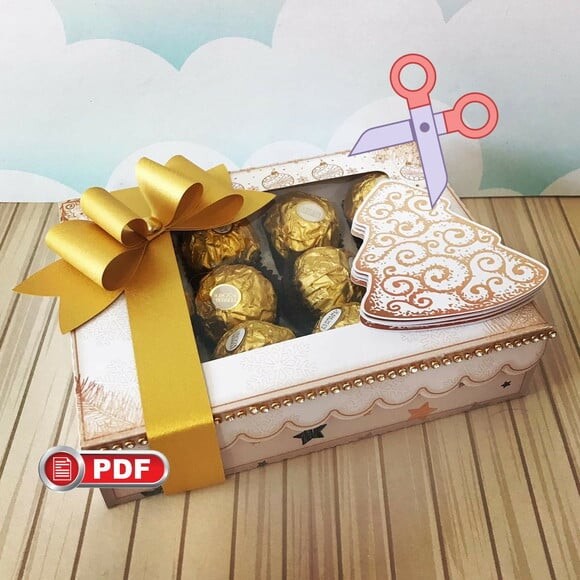 Arquivo pdf Caixa para 12 Doces Natal da Mamãe Tesoura