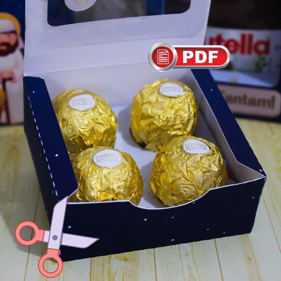 Arquivo pdf Caixa para 4 Doces Natal Azul Corte Tesoura