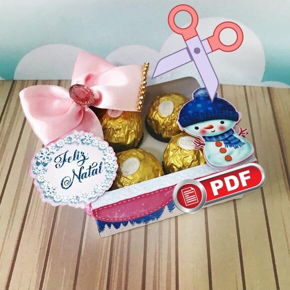 Arquivo pdf Caixa para 4 Doces Natal para Tesourete