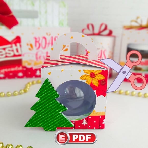Arquivo pdf Caixa para Esfera 7cm Natal Corte Tesoura