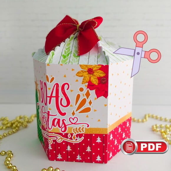 Arquivo pdf Caixa para Panetone 500g Natal Corte Tesoura