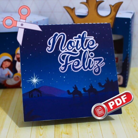 Arquivo pdf Cartão Natal Azul Corte com Tesoura