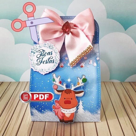 Arquivo pdf Embalagem Panetone 80g Natal Corte Tesoura