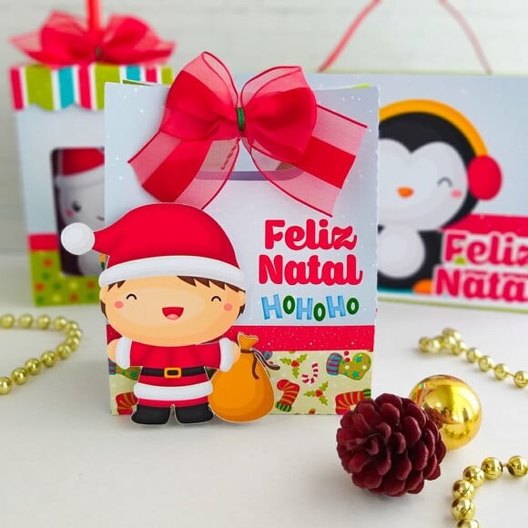 Arquivo pdf Sacolinha Natal Crianças Corte com Tesoura