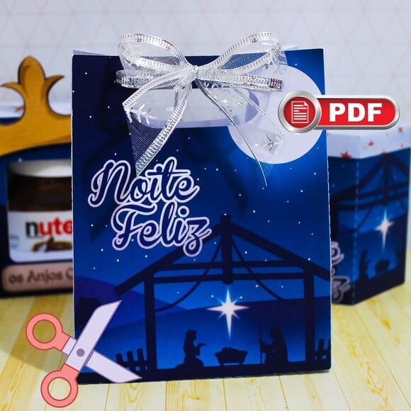 Arquivo pdf Sacolinha Presentes Natal Azul Corte Tesoura