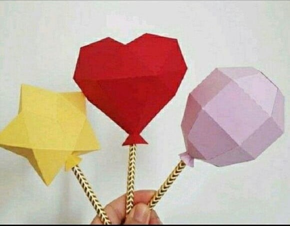 Arquivo Silhouette Balão Estrela e Coração 3d Low Poly