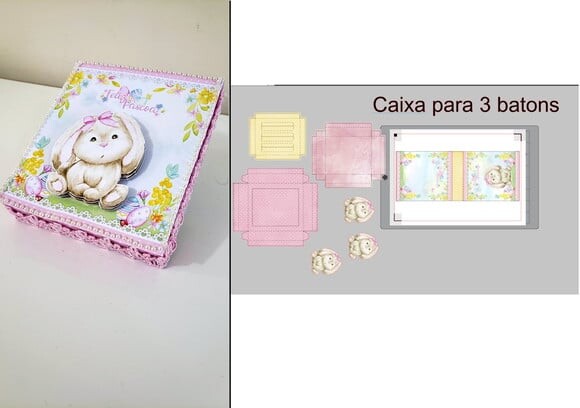 Arquivo Silhouette Caixa 3 Batons Pascoa Rosa Menina