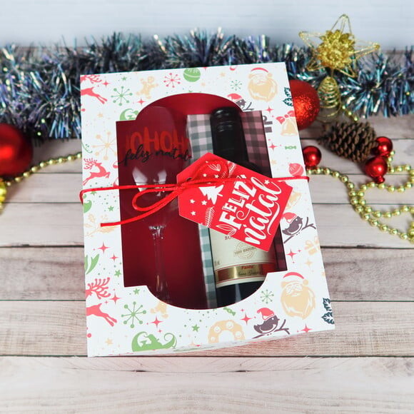 Arquivo Silhouette Caixa Mini Vinho e Taça Natal