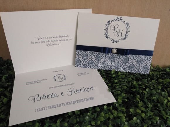 Arquivo Silhouette Convite Casamento Verde Azul Damask