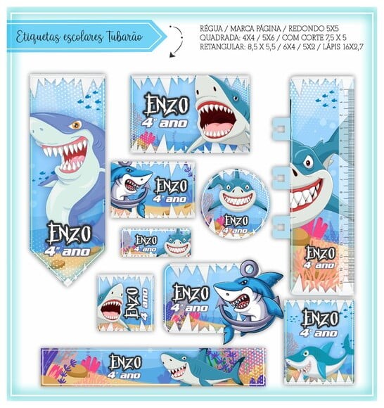 Arquivo Silhouette Etiquetas Agenda Escolar Tubarões