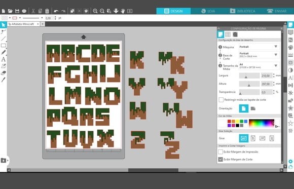 Arquivo Silhouette Topo de Bolo Alfabeto Minecraft