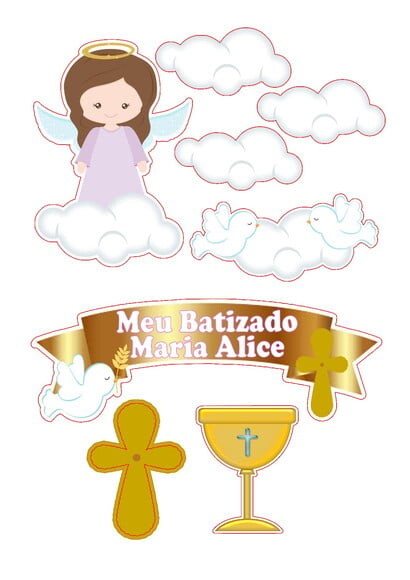 Arquivo Silhouette Topo de Bolo Batizado Menina