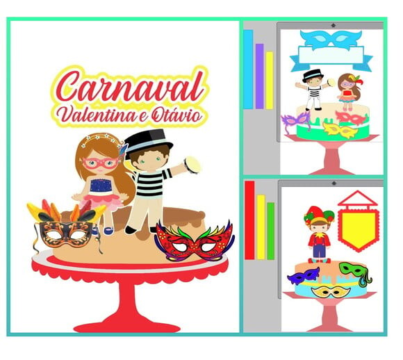 Arquivo Topo de Bolo Camadas Carnaval Bloquinho Infantil