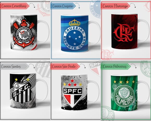 Kit 06 Estampas para Canecas Time de Futebol pdf Png