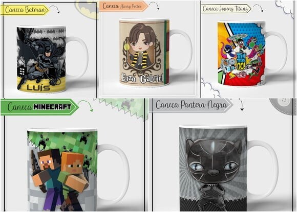 Kit 10 Estampas para Canecas Meninos pdf Png