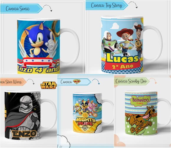 Kit 10 Estampas para Canecas Meninos pdf Png