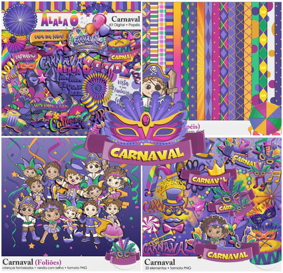 Kit Papel Digital e Elementos Carnaval