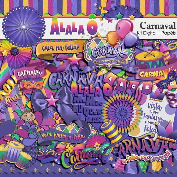 Kit Papel Digital e Elementos Carnaval