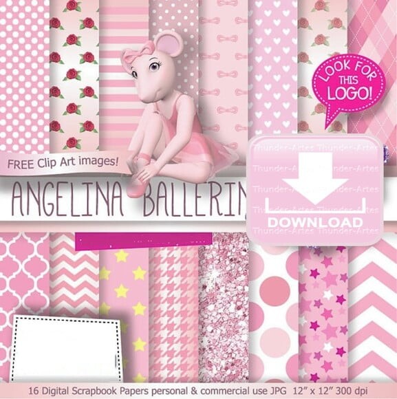 Kit Papel Digital Scrapbook Bailarina Rosa
