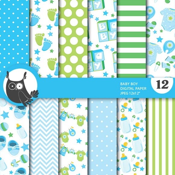 Kit Papel Digital Scrapbook Chá Bebê Menino