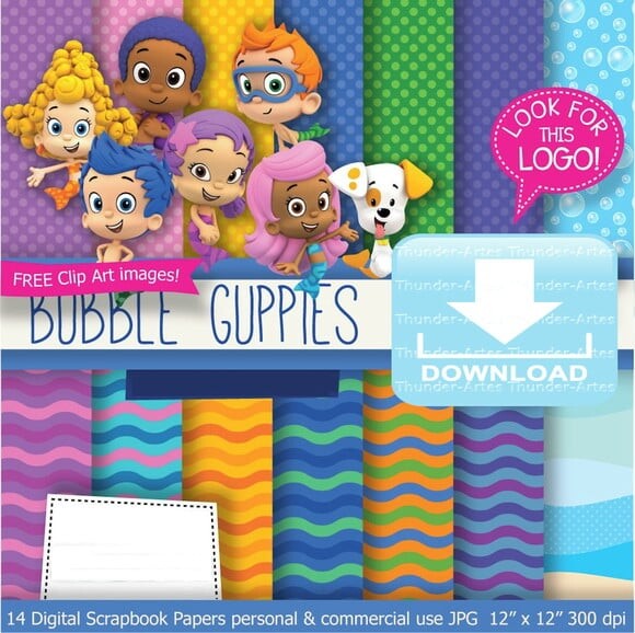 Kit Papel Digital Scrapbook Bubble Guppie
