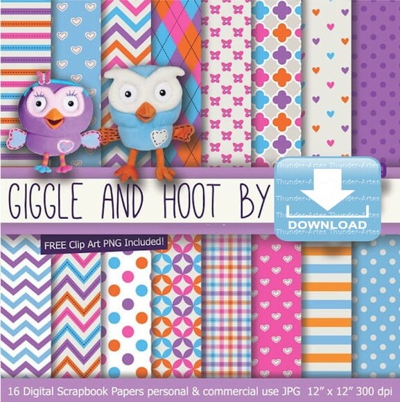 Kit Papel Digital Scrapbook Corujas