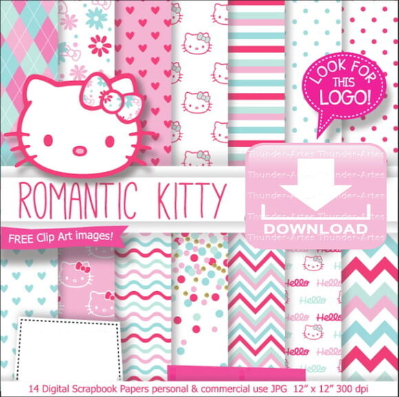 Kit Papel Digital Scrapbook Kitty Rosa