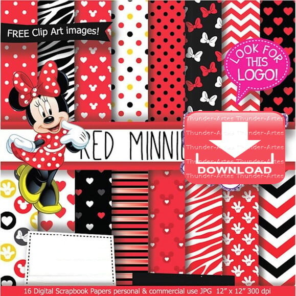Kit Papel Digital Scrapbook Minnie Vermelha
