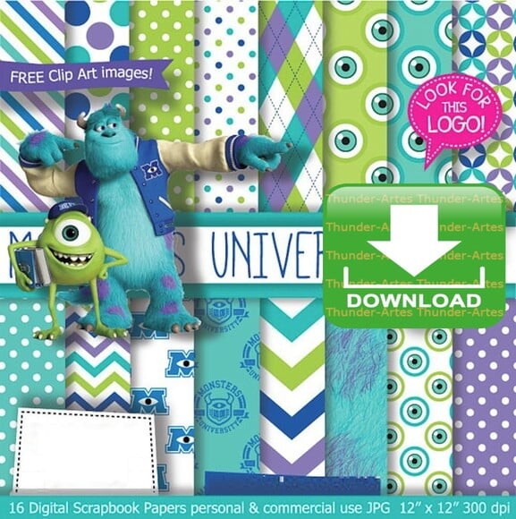 Kit Papel Digital Scrapbook Monstros S.a