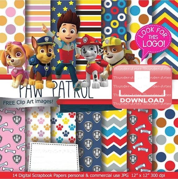 Kit Papel Digital Scrapbook Patrulha Canina