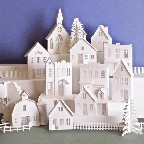 Maquete Cidade de Papel Natal Varias Casas Arquivo de Corte