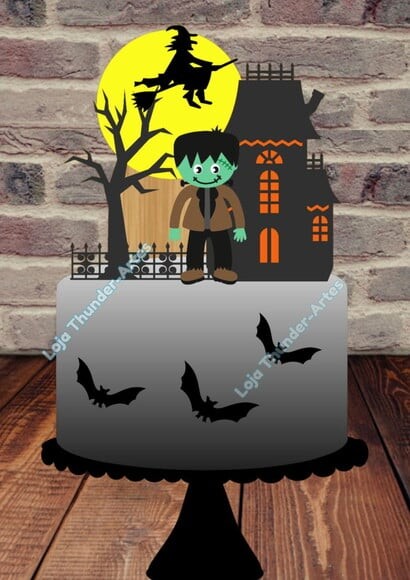 Topo Bolo Camadas Halloween Frankenstein Baby 2 Arquivos