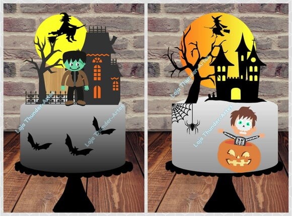 Topo Bolo Camadas Halloween Frankenstein Baby 2 Arquivos