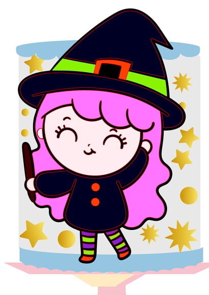 Topo de Bolo Camadas Bruxinha Baby Halloween 2 Arquivos