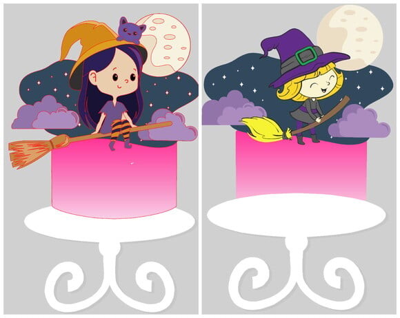 Topo de Bolo Camadas Bruxinha Halloween 2 Arquivos
