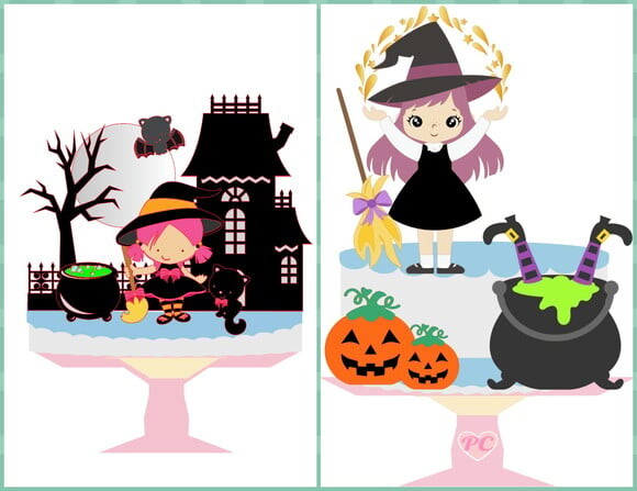 Topo de Bolo Camadas Bruxinhas Halloween 2 Arquivos