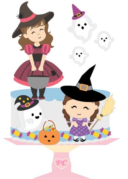 Topo de Bolo Camadas Meninas Halloween 2 Arquivos