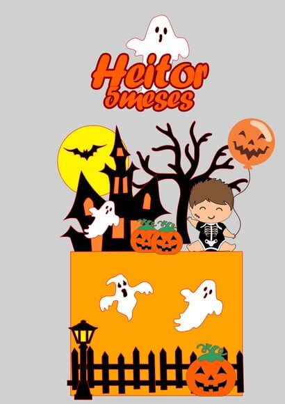 Topo de Bolo Camadas Halloween Nenino e Menina 2 Arquivos