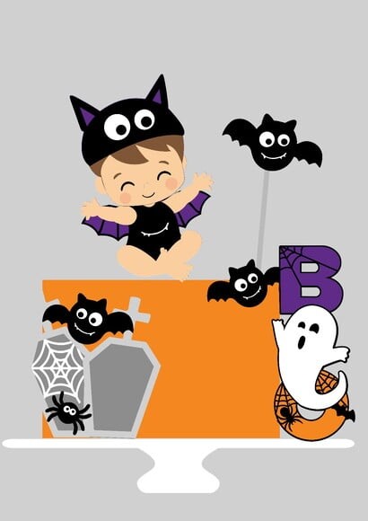 Topo de Bolo Infantil Camadas Tema Halloween 5 Arquivos