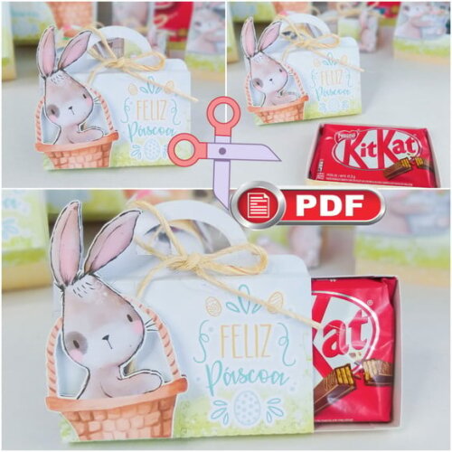 Arquivo de Corte Bolsinha Kitkat Páscoa Coelhos -pdf Tesoura
